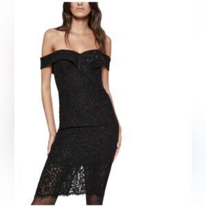 Bardot Bella Black Lace Off The Shoulder Sheath Lined Evening Dress Sz 6 NWT